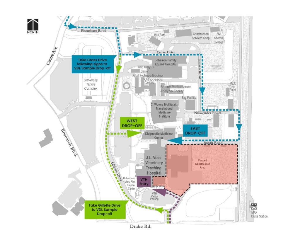 detour map of the Veterinary Health Campus