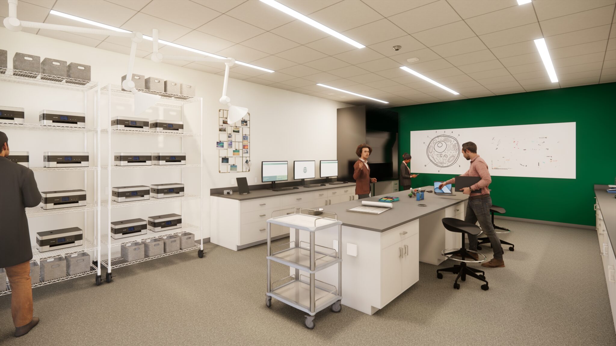 a rendering of a room where 3D printers will be stored