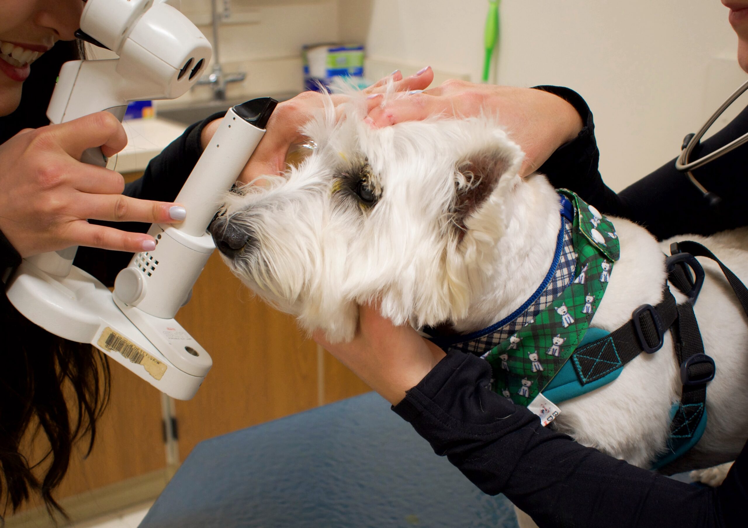 George at eye appointment after cataract surgery