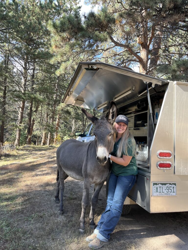 Brenna Witzel, RVT, caring for a donkey