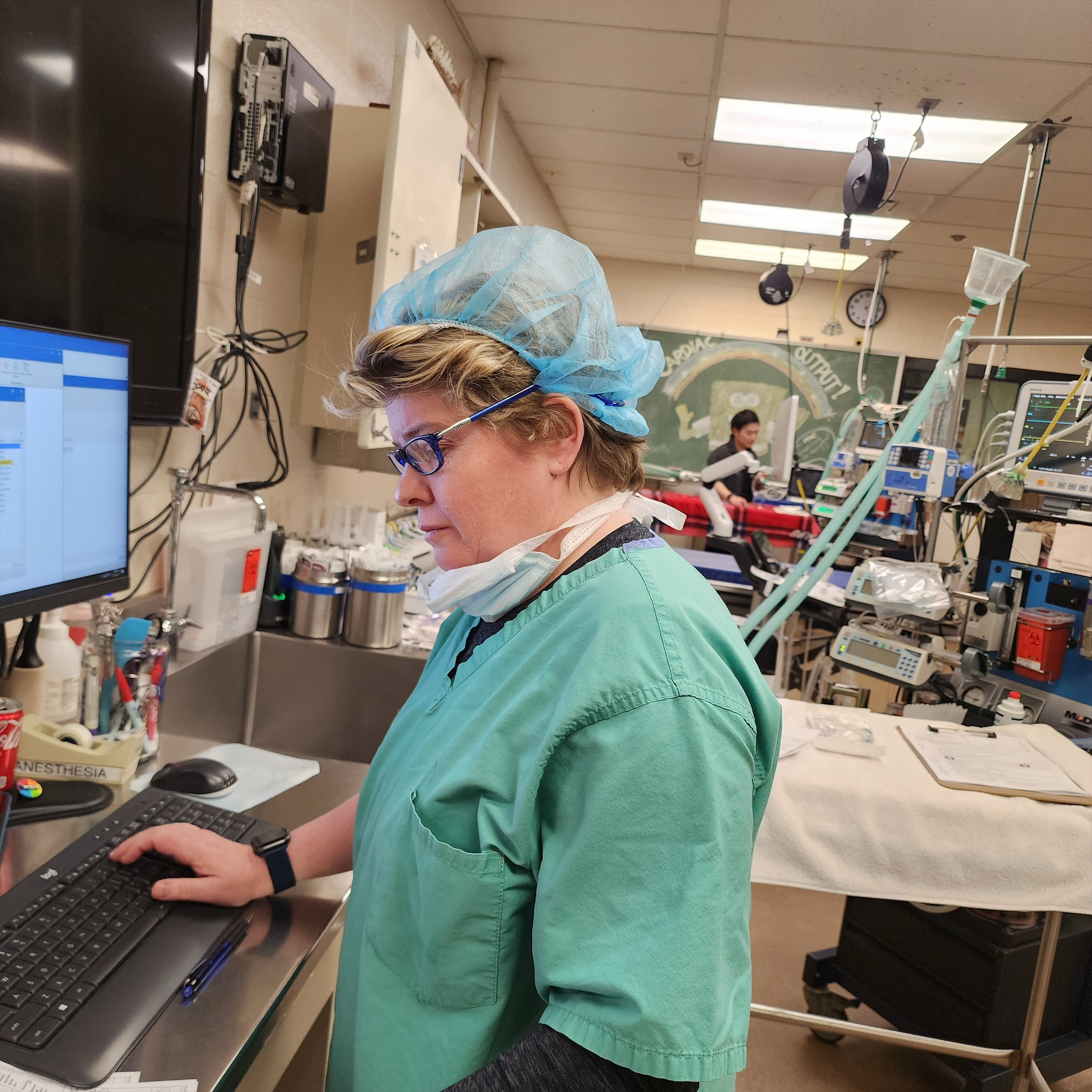Amy working at the hospital